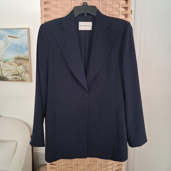 Emporio Armani Jackets & Blazers - Vintage Emporio Armani Made In Italy Women's Dark Blue Suit Jacket Small
